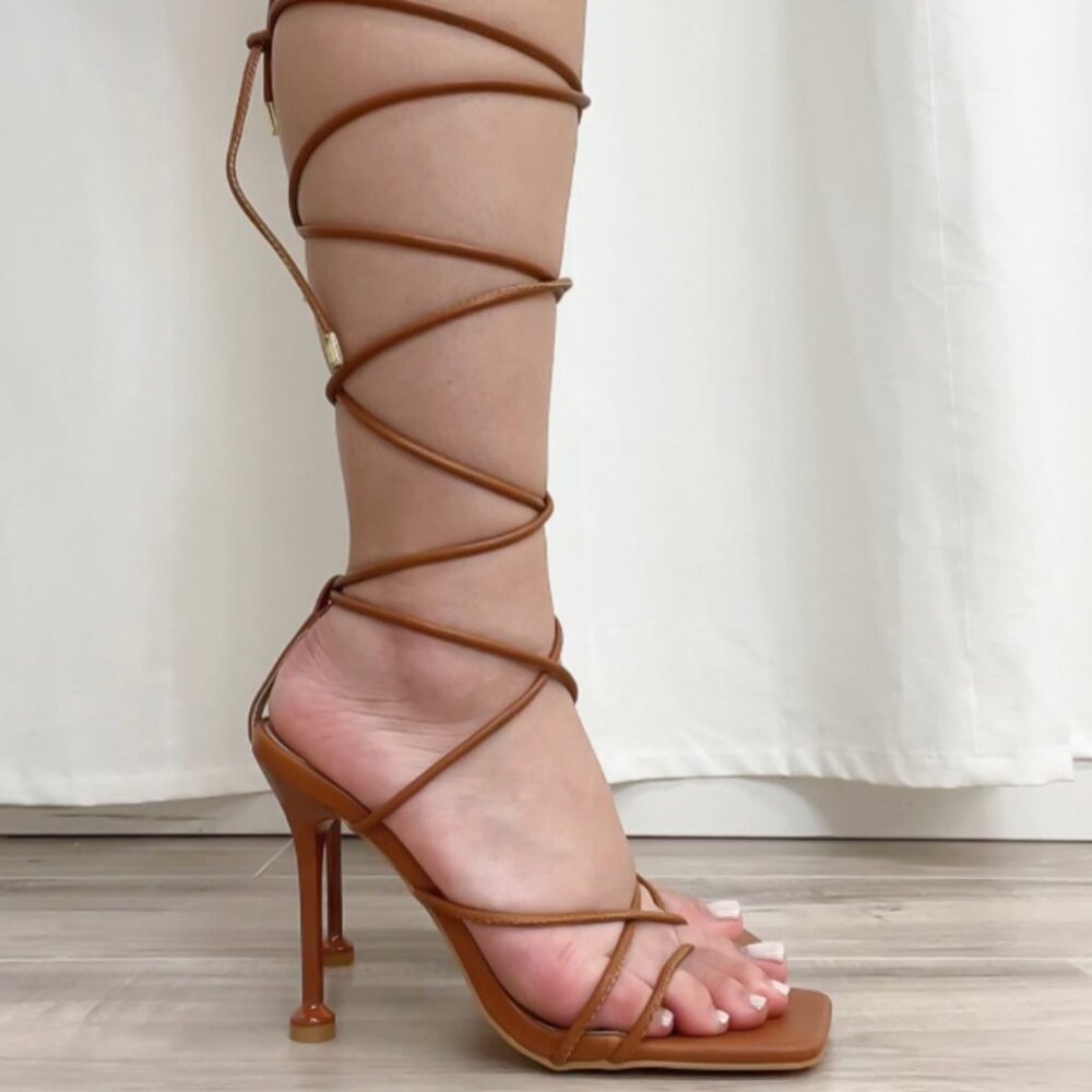 Olivia James Lace Up heel Tan